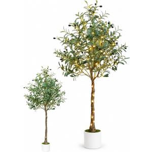Artificial Olive Tree 5FT, Olive Trees Artificial Indoor with Realistic Branches & Olive Fruits, 63" Tall Faux Olive Tree in White Planter Basket, Fake Tree Indoor for Home Office Living Room Decor