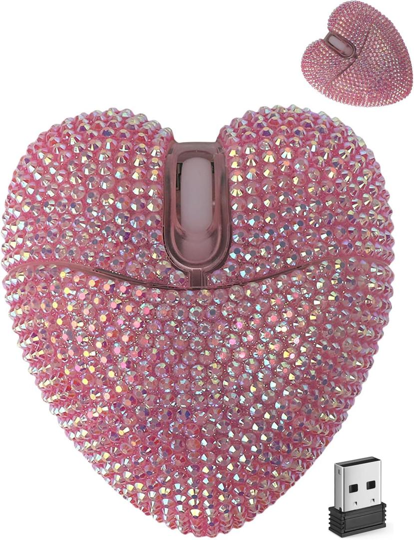 Wireless Bluetooth Mouse Cute Pink Love Heart Shinning Led Light Silent Portable Lightweight USB Optical Cordless Dual Mode Mice for PC Laptop Computer Tablet Mac MacBook Pro Kids Girls Women Gift
