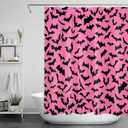 EOBTAIN Halloween Shower Curtain Horror Scary Black Bats Modern Simple Shower Curtains Black and Pink Shower Curtains for Bathroom Decor Fabric Durable 10 Hooks 60X72Inches