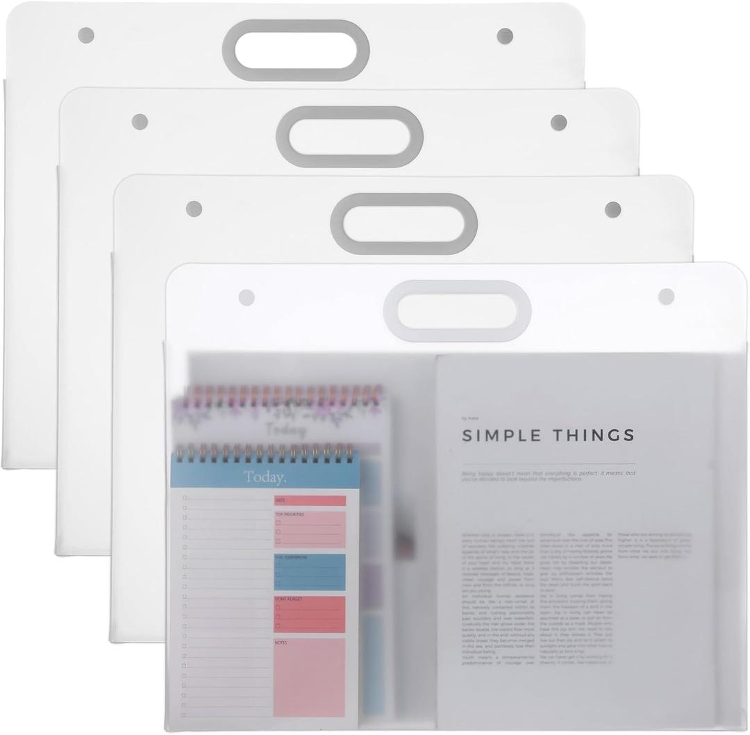 4 Pack Art Portfolio Folders, 17.3" x 13.9" Translucent White PP Plastic Storage with Handles, Waterproof Art Case for Drawings, Posters, Sketches & Photography