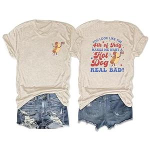 4th of July Shirts for Women Look Like Hot Dog Shirts Patriot 1776 Memorial Day Tops Front Back Printing Tee(DZFBGE01,X-Large)