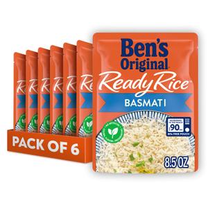 BEN'S ORIGINAL Ready Rice Basmati Rice, Easy Side Dish, 8.5 oz Pouch (Pack of 6), Best if Used 12/25 MAI