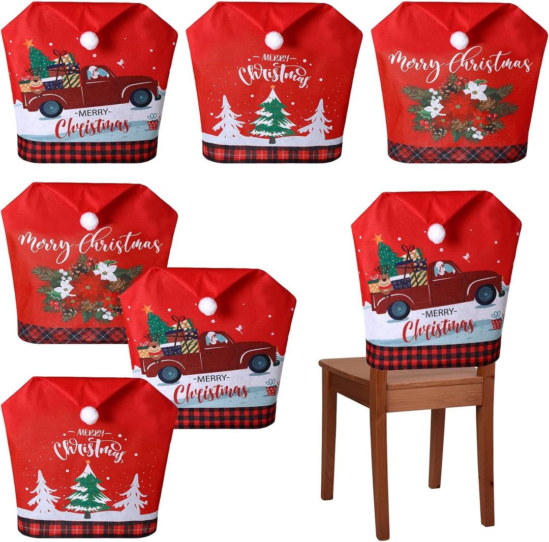 6 Pcs Christmas Chair Covers Santa Hat Red Slipcovers Chair Back Covers Xmas Chair Covers Decoration for Home Dinner Christmas Banquet Party Festival Decor, 23.6 x 19.6 Inch