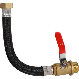 Garden Hose Extension Adapter Short Fitting with Valve,3/4" GHT Solid Brass Fittings, Flexible, No Kinks, Unrestricted water flow, Hose Length 0.82FT, Overall Length 1.1FT