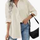 HOTOUCH Women Oversized Button Down Shirts Office Drop Shoulder Blouse Long Sleeve Boyfriend Dress Shirt with Pockets, L
