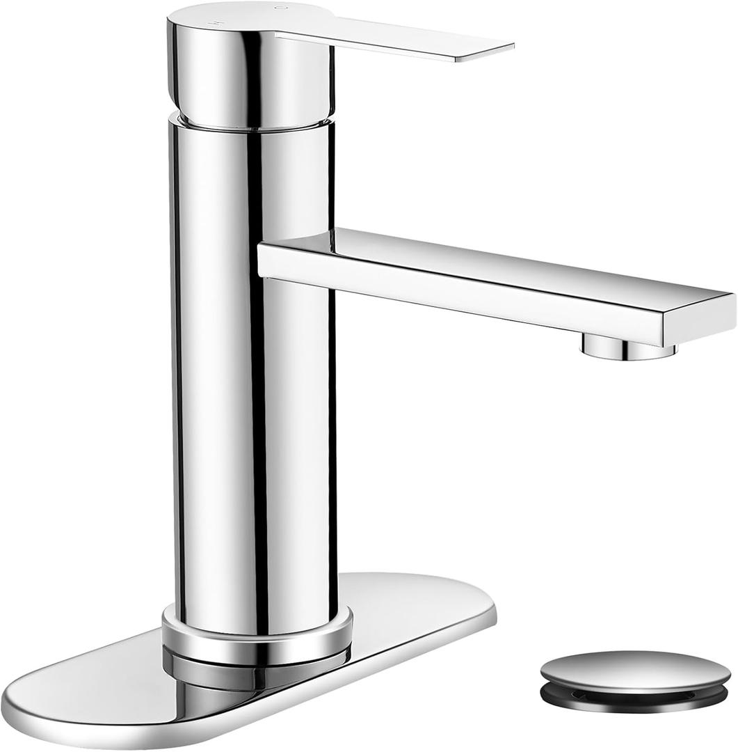 Chrome Bathroom Faucet Single Hole Single Handle Vanity Modern Sink RV Bathroom Faucet with Pop-up Drain for 1 - or 3 Hole Sink (Chrome)