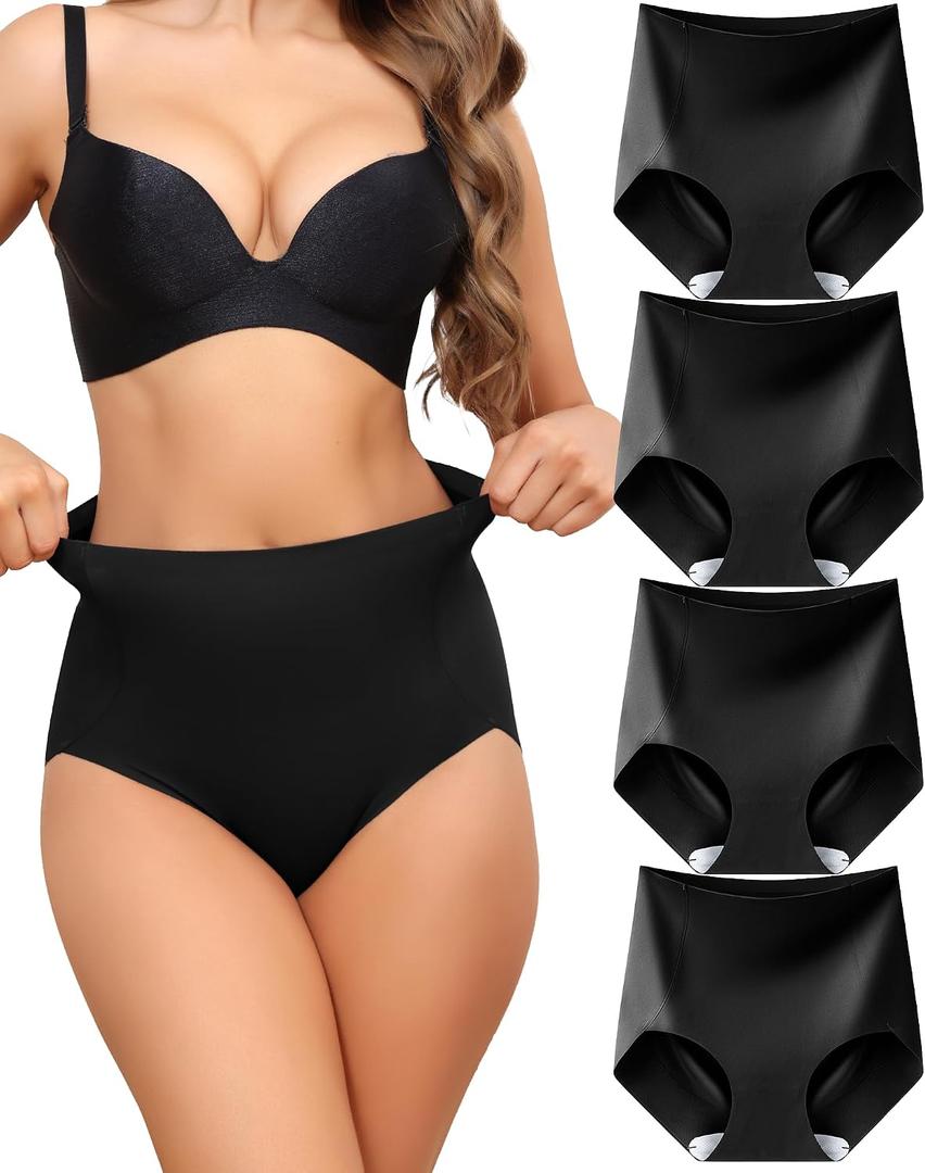 LEVAO Women's Tummy Control Underwear - High Waist Seamless Panties for Postpartum, No Show Briefs, 4 Pack (S-3XL) (XXL)