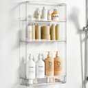 Shower Caddy Adhesive, X-Large Capacity Bathroom Organizers and Storage, No Drill Shower Organizer, Clear Wall-Mounted Bathroom Storage Shelf for Kitchen, RV, Cosmetic