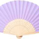 Sepwedd 50pcs Violet Imitated Silk Fabric Bamboo Folded Hand Fan Bridal Dancing Props Church Wedding party favors with Organza Bags
