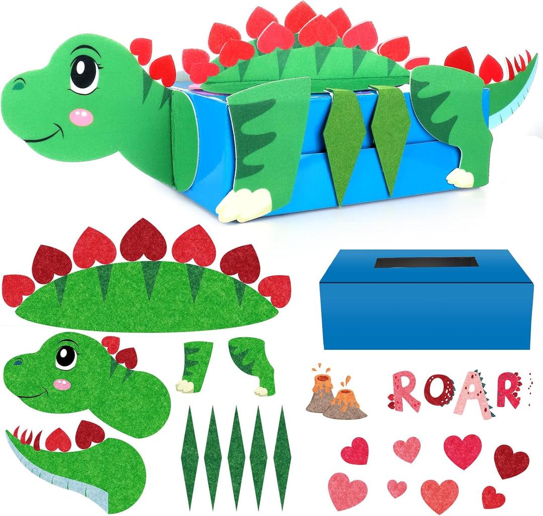 Dinosaur Valentines Day Mailbox For Kids With 32 Valentines Cards For Kids Classroom And 8 For Teachers, Valentine Box And Cards For School Boys Girls Gifts Exchange, Cute Class Party Favors Kits