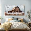 YLLTIEM Farmhouse Barn Wall Art 24x48 Inch, Rustic Country Canvas Print, Large Blue Brown Landscape Artwork, Vintage Rural Picture Decor for Living Room Bedroom Office