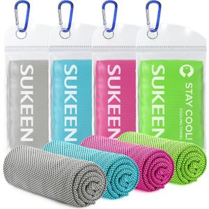Sukeen 4pack Cooling Towel (40"x12"), Ice Towel,Soft Breathable Chilly Towel,Microfiber Towel for Yoga,Sport,Running,Gym,Workout,Camping,Fitness,Workout & More Activities (Grey/Green/Pink/Lake Blue)