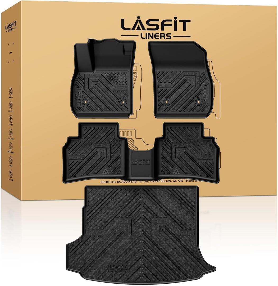 LASFIT Floor Mats for Buick Envision 2021-2026, TPE All Weather Protection Custom Fit 1st & 2nd Row Floor Liners and Trunk Mats Rubber Car Liners for Buick Envision Accessories, Black, Easy to Clean