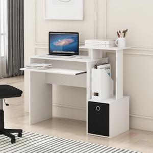 Furinno Econ Desk, 40-in Wide Gaming Desk with Keyboard Tray, Plain White, Large