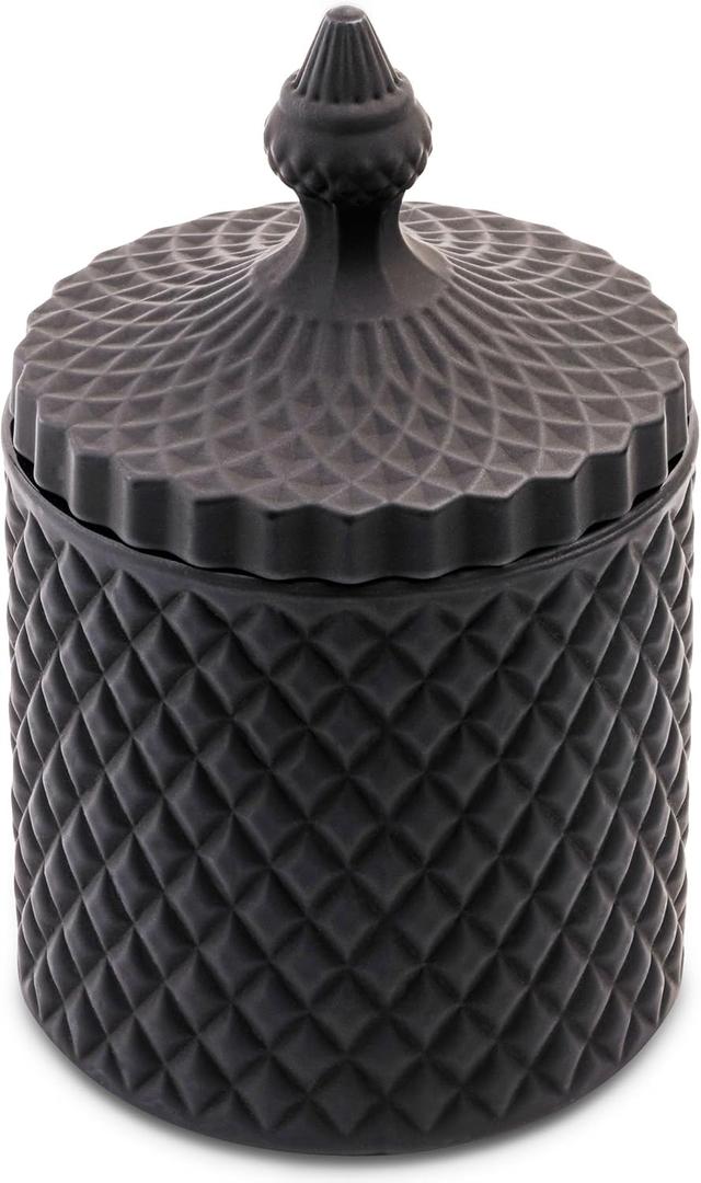 Qtip Holder Dispenser Apothecary Glass Jar - Bathroom Storage Canister for Cotton Ball, Pad, Hair Tie, Bath Salts, Floss - Vanity Organizer (Black, Large)