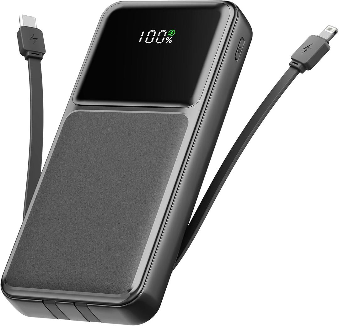 26800mAh Portable Fast Charger with Build in Cables, 22.5W Power Bank with PD 3.0+QC 4.0 LED Display, High Capacity Phone Battery Pack Tracel Essentials Compatible with iPhone Samsung Google, etc (black)