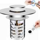 2 x Bathroom Sink Stopper with Hair Catcher, Universal Pop-Up Drain Strainer for 1.1"2.36" US Standard Sink Drain Hole, Anti-Clog Basin Stopper with Removable Stainless Steel Strainer Basket (Cross Bore)