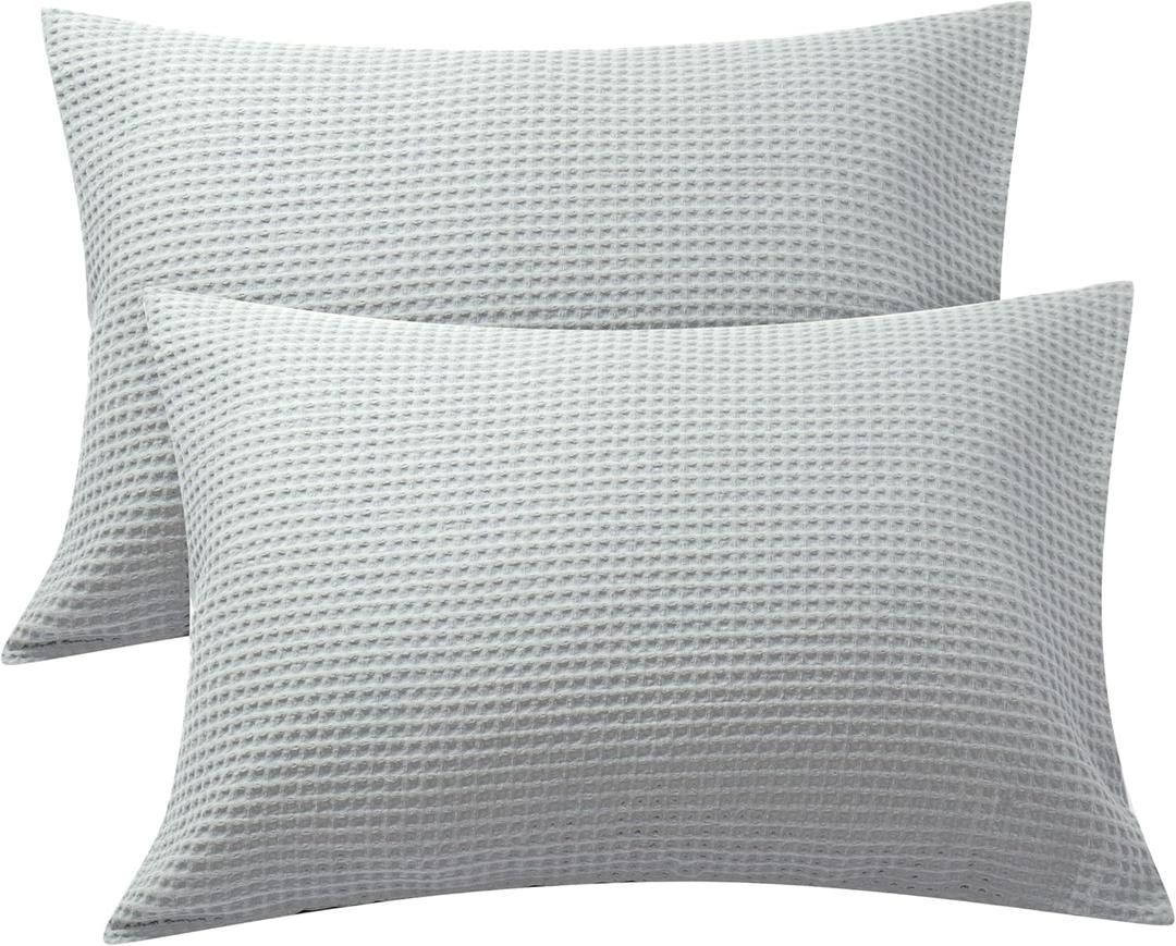 Zaizaihome Waffle Weave Pillowcases King Size 2 Pack, 100% Egyptian Cotton 600 Thread Count, Ultra Soft Pillow Shams with Envelope Closure, Breathable Skin-Friendly Pillow Case, Grey, 20x36 Inches