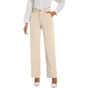 KICZOY Womens Dress Pants Stretchy Business Casual Work Pants Straight Leg Slacks for Office, Apricot, Size 10US