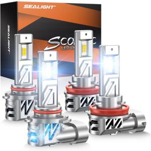 SEALIGHT +  Combo, 64,000LM 700% Super Brighter, 1:1 Real Size, 6500K Cool White Fog Light Bulbs for Car Powersports ATV/UTV, Pack of 4