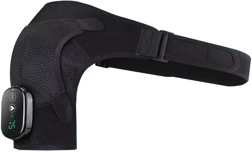 Shoulder Massage, Heating Vibration Shoulders Wrap,Deep Tissue Shoulder Massage Tool, Arm Brace for Pain Relief, Heat Therapy Muscle Massager Pad (Black) (Black)