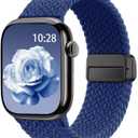Braided Stretchy Band Compatible with Apple Watch Bands 38mm 40mm 41mm 42mm 44mm 45mm 46mm 49mm Women Men, Soft Nylon Solo Loop Magnetic Sport Strap for iWatch Series 11 10 9 8 7 6 5 4 3 2 1 SE Ultra (Atlantic Blue)