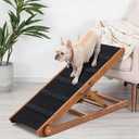 Dog Ramp for Bed - Foldable Small to Large Dog Ramp for Couch - 6 Adjustable Height from 12" to 24" - Stairs with High Traction Mat - Wooden Ramp for Dogs to Get on Bed Couch Car Up to 200LBS Walnut