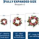 18in Summer Wreath for Front Door, Realistic Artificial Floral Door Wreath with Real Rattan Base, Includes 2 Matching Bouquets, Fake Flower for Spring Front Home, Mother's Day