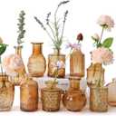 BIGIVACA Glass Bud Vases Set of 12,Small Amber Bud Vases in Bulk,Vintage Flower Vases for Centerpieces,Rustic Wedding,Home,Table Decor