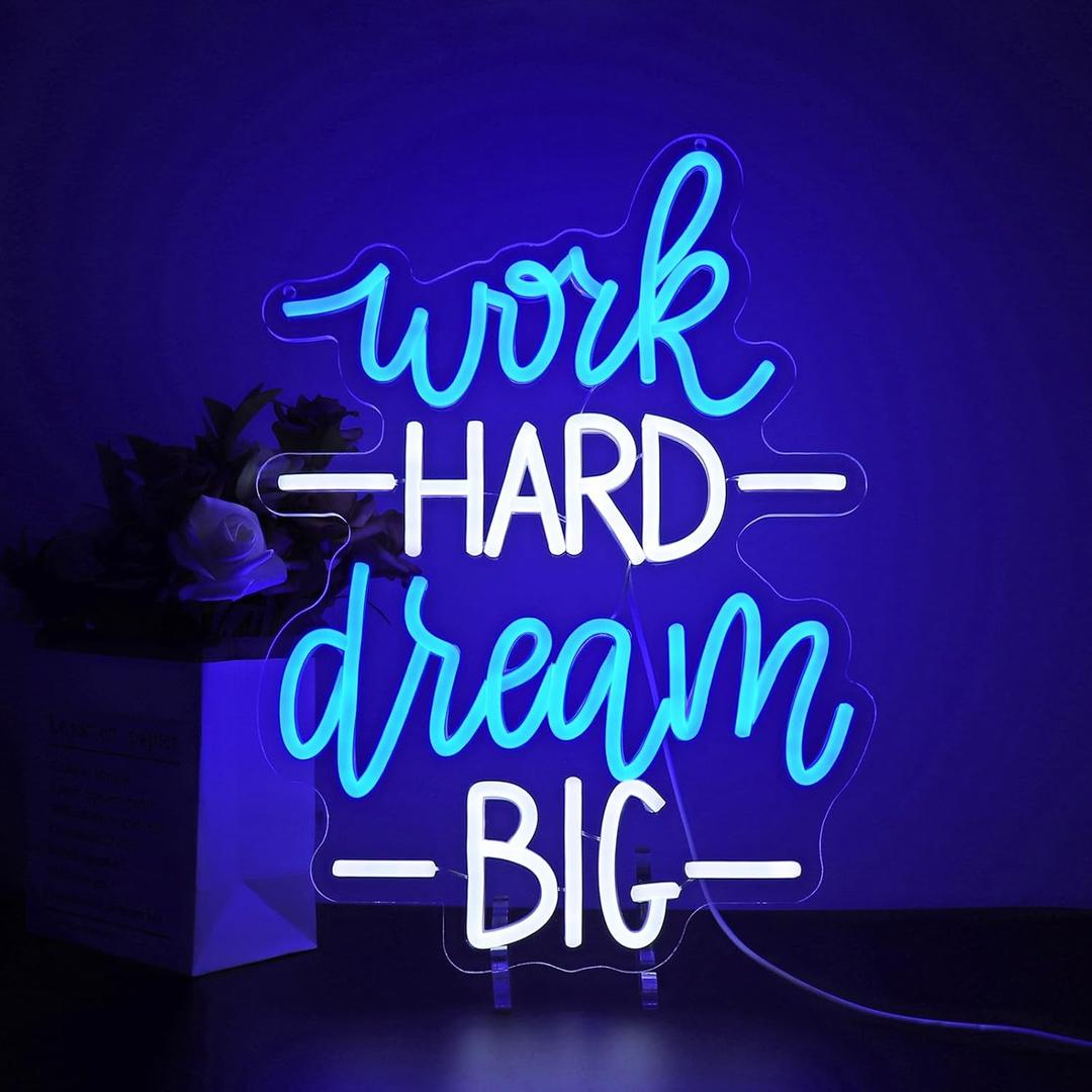 Neon Sign - HSJNJKFU Work Hard Dream Big Neon Signs for Wall Decor, Led Signs for Home Office Classroom Party Room Decor - LED Neon USB Powered