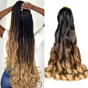 French Curl Braiding Hair,C14 Loose Wavy Braiding Hair Extensions Synthetic 20inch 75g/pack French Curly Crochet Hair (C14, 5 packs, 20 inch)