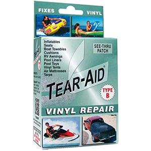 TEAR-AID Vinyl Repair Kit, Type B Clear Patch for Vinyl and Vinyl-Coated Materials, Works on Vinyl Tents, Awnings, Air Matresses, Pool Liners & More, Green Box, 2Pack