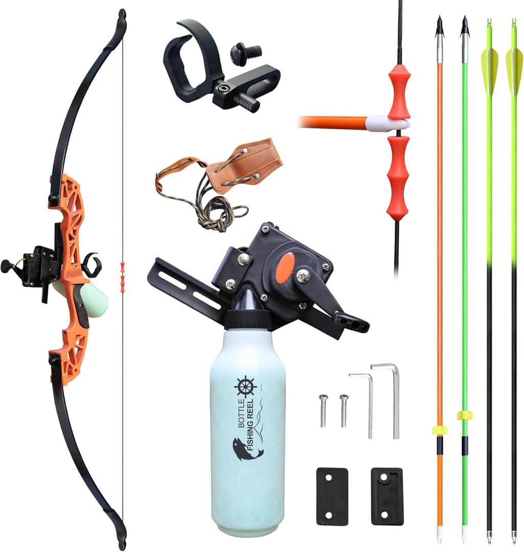 Bowfishing Bow and Arrow Set for Adults Beginner Bow Fishing Combo Kit with Bowfishing Arrows Bowfishing Reel (30lbs, Orange)