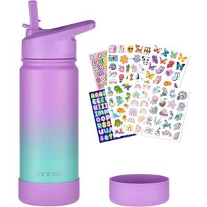 mininoo Insulated Water Bottle for School, 16oz Back to School Water Bottle with Straw Lid for Girls, Boys (Purple/Sky)