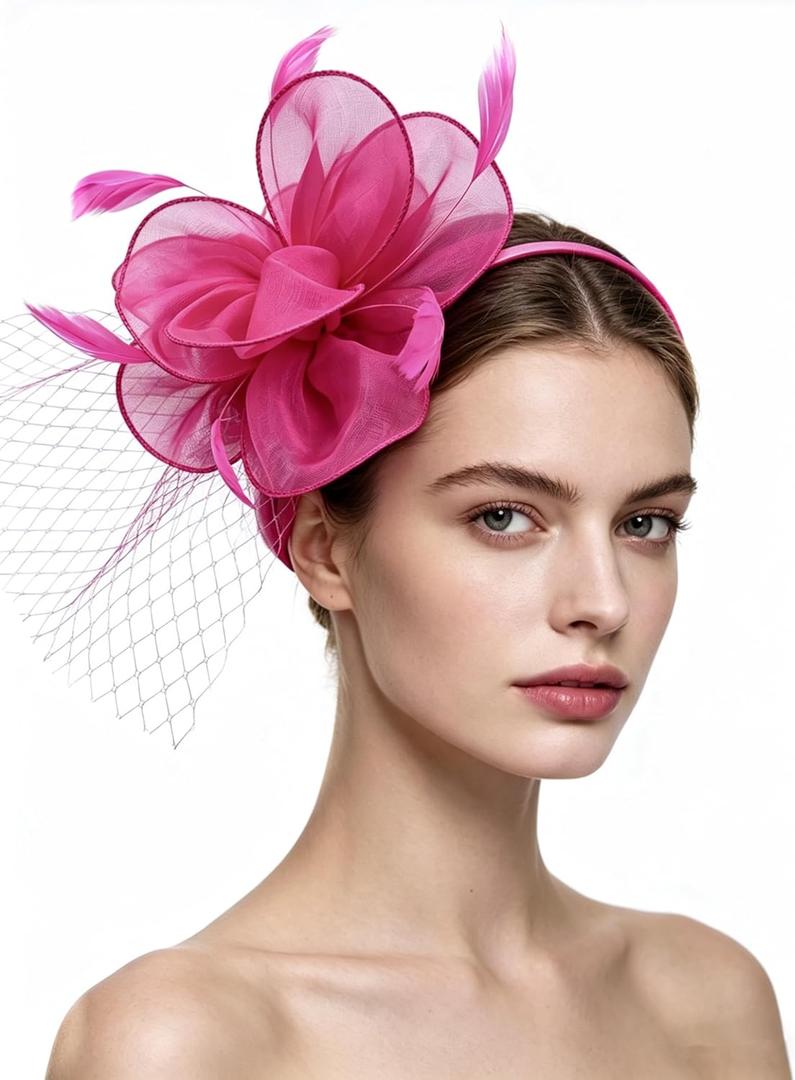 SAFERIN Women's Fascinators Feathers Tea Party Hat Veil Headband with Hair Clip for Cocktail Church