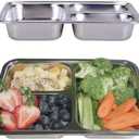 Set of 2 Stainless Steel Divided Plates Tray 3 Sections Diet Food Control Dinner Plate for Adults - Unbreakable Metal Plate for Campers Portion Control Reusable Plate (9.45 x 6.69 Inch (3 Sections))