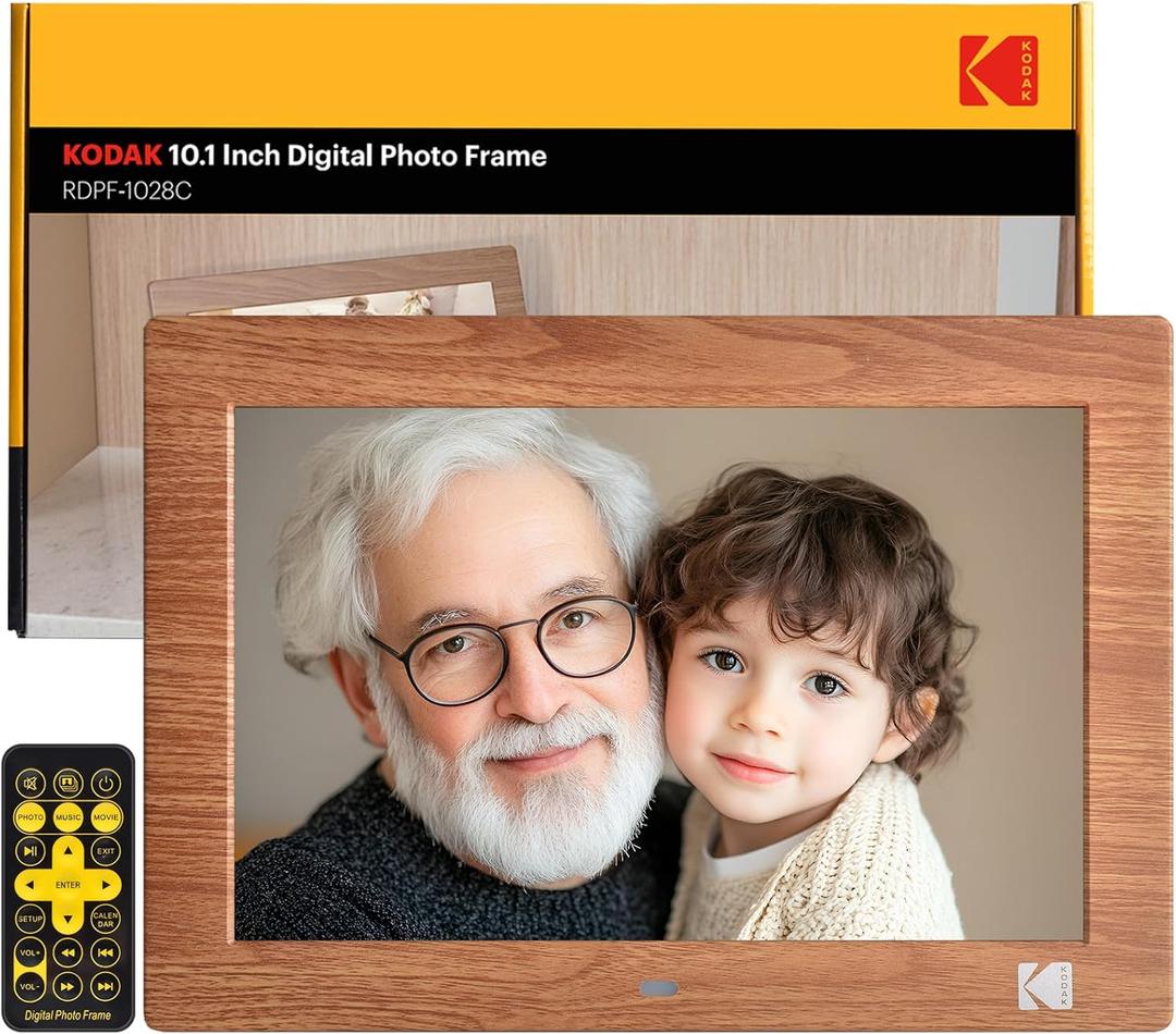 KODAK 10.1 inch Digital Photo Frame, NO WiFi with Remote Control Digital Picture Frame, 1280 * 800 HD IPS Screen, Automatic On/Off (Brown)