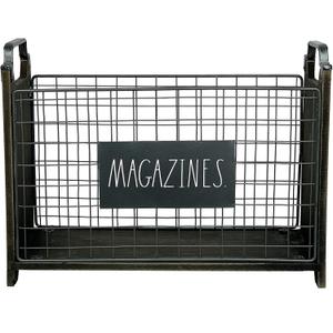 Rae Dunn Magazine Holder - Space Saving Organizer Rack for Books, Files, Folders - Standing Decorative Chic Metal and Wood Storage Container for Home and Office