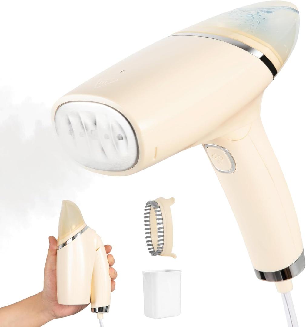 Portable Steamer for Clothes, 25s Fast Heat-up, 1000W Travel Steam Iron Wrinkles Remover with Brush, Foldable Garment Steamer 100ml Water Tank for Home Travel Office (120V Only)