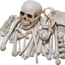 28 Pieces Life Size Skeleton Bones Halloween Decorations Outdoor Indoor, Bag of Fake Plastic Human Skull Bones for Outside Inside Halloween Party Haunted House Graveyard Decor