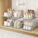 3 Pack Bathroom Organizers and Storage - Multi-Purpose,2-Tier Clear Pull Out Organization for Bathroom,Under Sink,Kitchen,Vanity,Countertop,Cabinet,Pantry & Medicine Cabinet,Grey