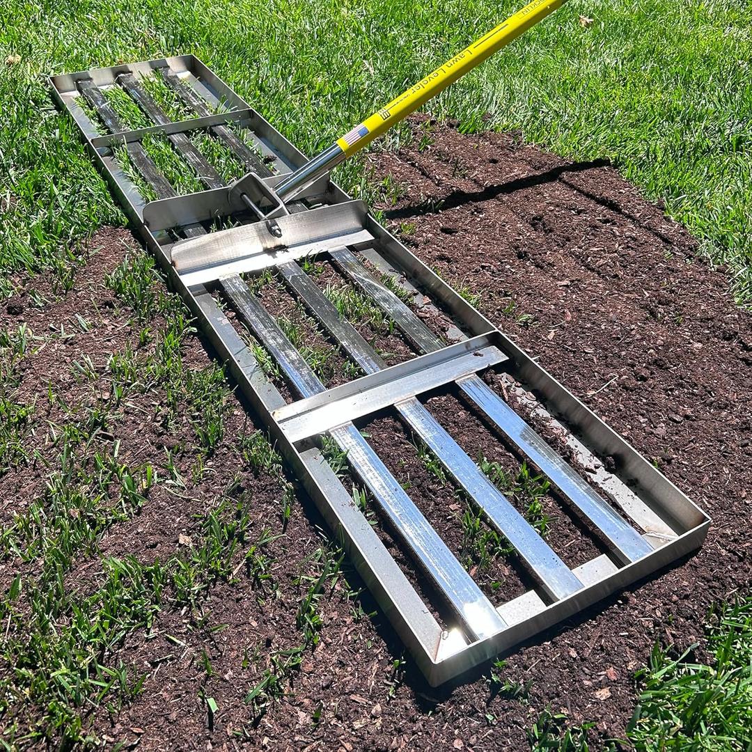 Rocklin Lawn Leveling Rake | Levelawn Tool | Level Soil or Dirt Ground Surfaces Easily | 48” x 10” Ground Plate | 78” Extra Long Handle | Stainless Steel