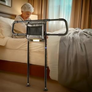 NIMOOD C4 PRO Bed Rails for Elderly Adults Safety with Extension Legs, Adjustable Heights Bed Cane with Widened Handrail, Stable Bed Assist Rails with LED Motion Light, Avoid Seniors Bedside Fall