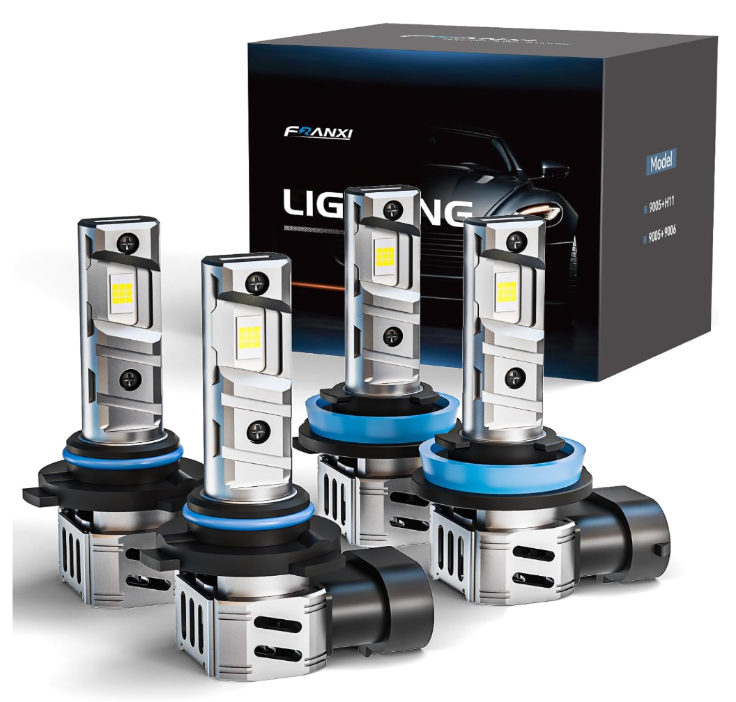 FRANXI 9005/HB3 H11/H8/H9/H16 Bulbs Combo Fog Lights, 32000LM Super Bright 6000K Cool White, 1:1 Design with Cooling Fan, Plug and Play, Pack of 4