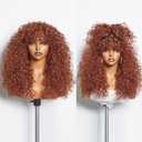 GORGIUS Veralux Blend Human Hair Ginger Curly Wig with Bangs Glueless Synthetic Curtain Bang Wigs with Realistic Scalp Put On and Go Beginner Friendly 20 Inch