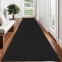 Ivissy Braided Runner Rug 2.6x12 Ft Washable Runners for Hallways Non Slip Rubber Backed Kitchen Runners Cotton Extra Long Entryway Runner Indoor, Woven Carpet for Hall Entryway, Black/Grey