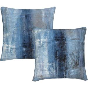 Abstract Art Painting Velvet Modern Decorative Cushion Cover, 2 Pack Super Soft Square Throw Pillow Case with Zipper for Sofa, Couch, 45 x 45 cm (18 x 18 Inch), Grey & Blue