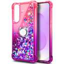 WDHD Compatible with Samsung Galaxy S25-Edge Case Pink/Purple | Glitter Floating Liquid Cute Phone Cover with Tempered Glass Screen Protector & Ring Holder Grip & Diamond Wrist Strap Lanyard