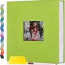 popotop Photo Album Self Adhesive with Picture Display Window,40 Pages DIY Scrapbooking Supplies Kit for 4x6 8x10 Picture,Linen Cover Memory Book for Baby Wedding, with Scraper and Metallic Pen (Grass green)