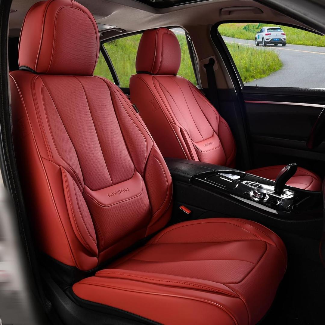 Coverado Seat Covers, Car Seat Covers Front Seats, Car Seat Cover, Car Seat Protector Waterproof, Car Seat Cushion Nappa Leather, Red Seat Covers Carseat Cover Universal Fit for Most Cars